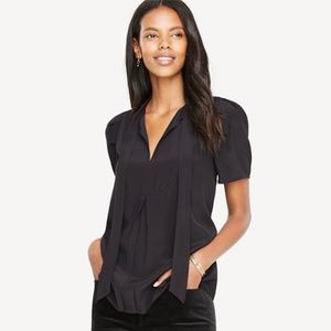 Ann Taylor Tie Neck Blouse in Black size XXL NWT